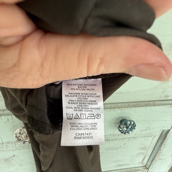 Loft Pants Women's High Waist Wide Leg Olive Green Button Front Size 12 Career - Picture 9 of 9